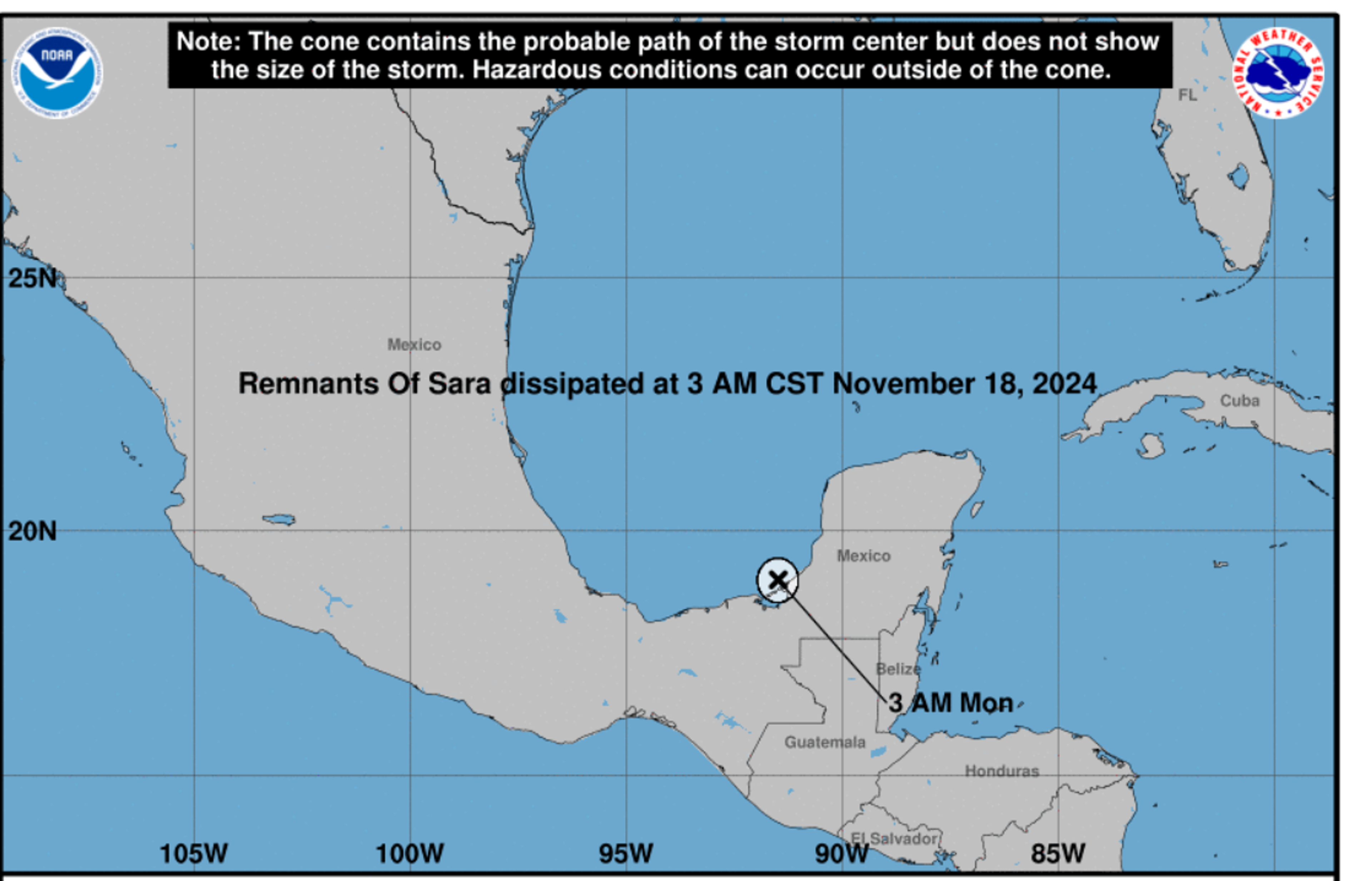 Tropical Storm Sara Dissipated As It Moved Over Land This Weekend