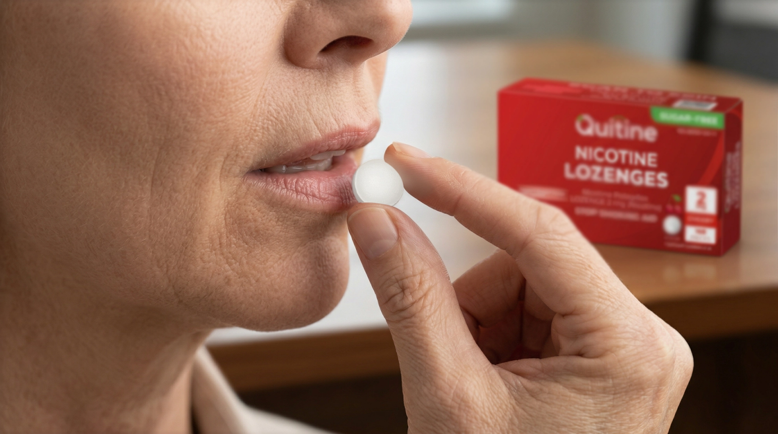 A woman eating a nicotine lozenges