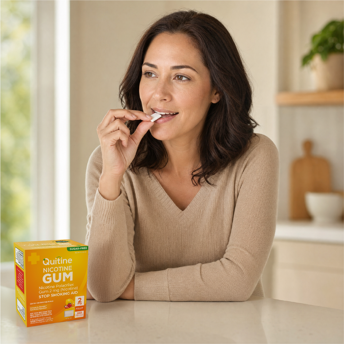Person chewing Quitine nicotine gum