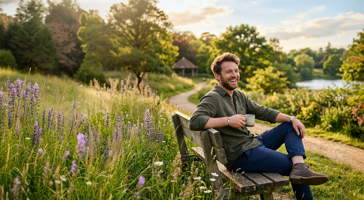 A man drinking a coffee outside after quitting vaping with Quitine