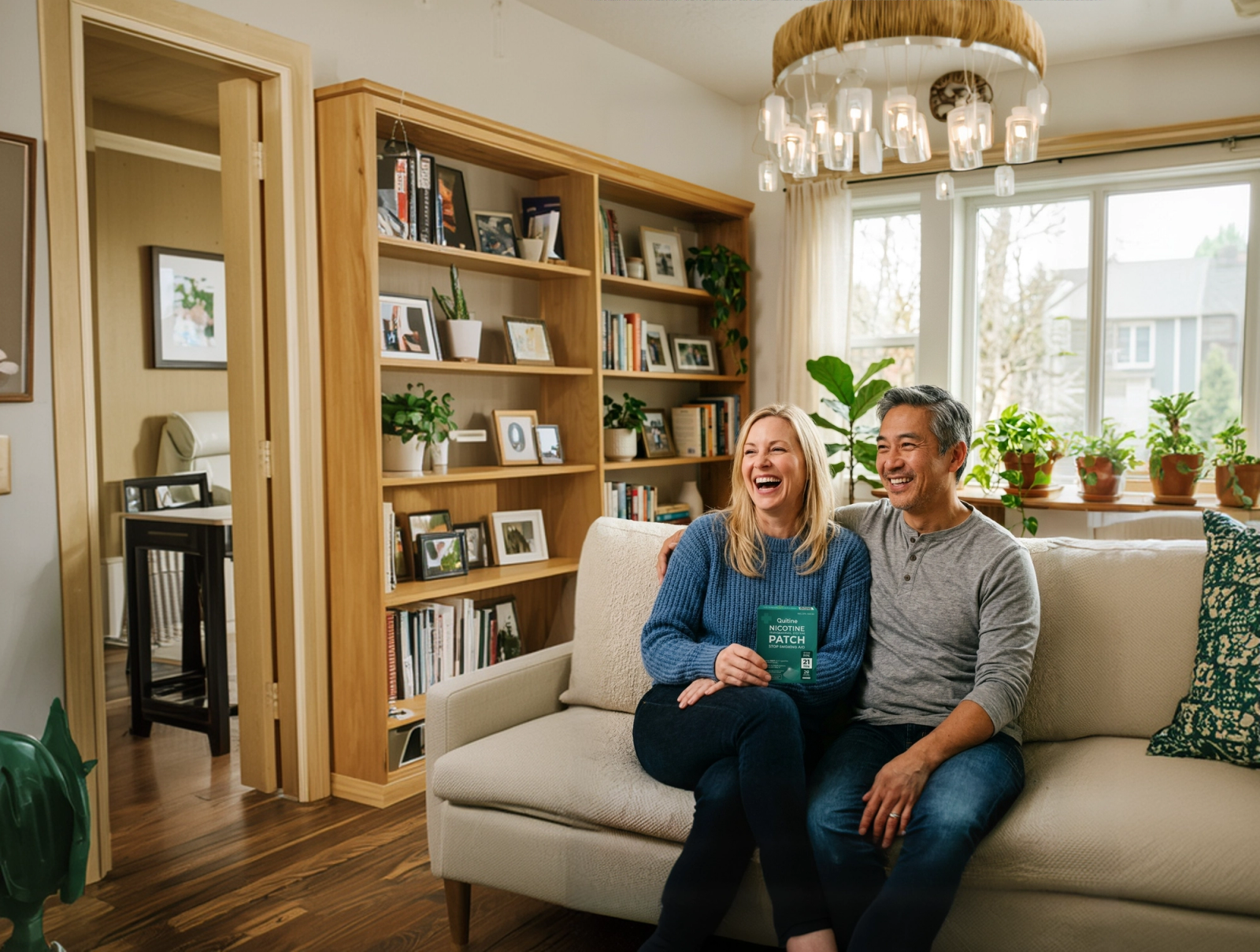 Two people sitting on a sofa