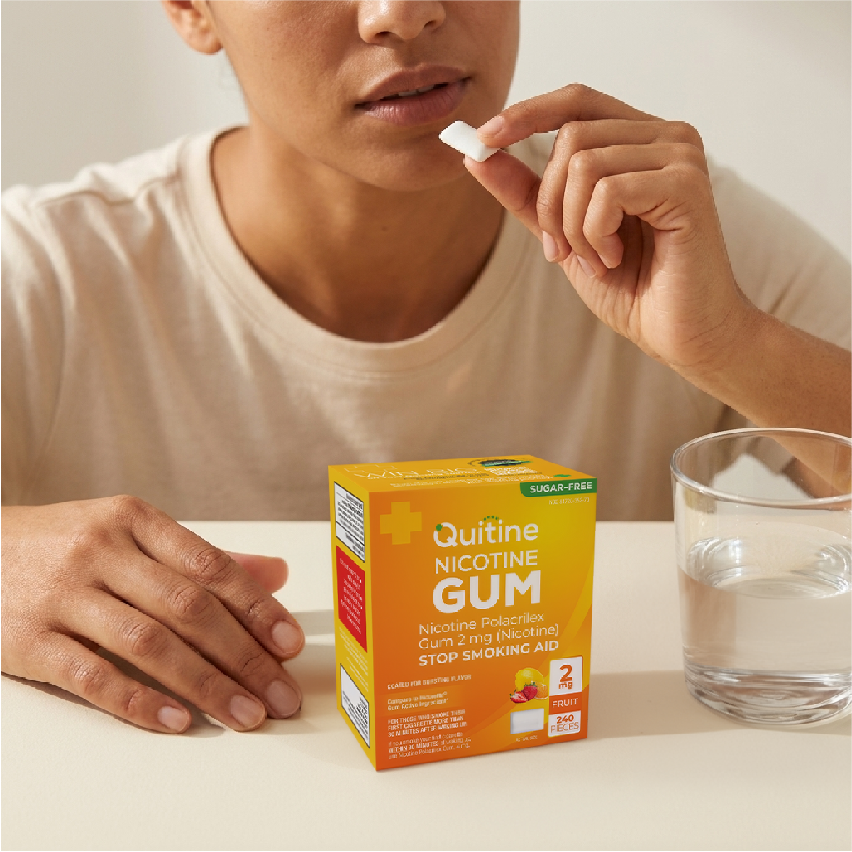 Person chewing Quitine nicotine gum