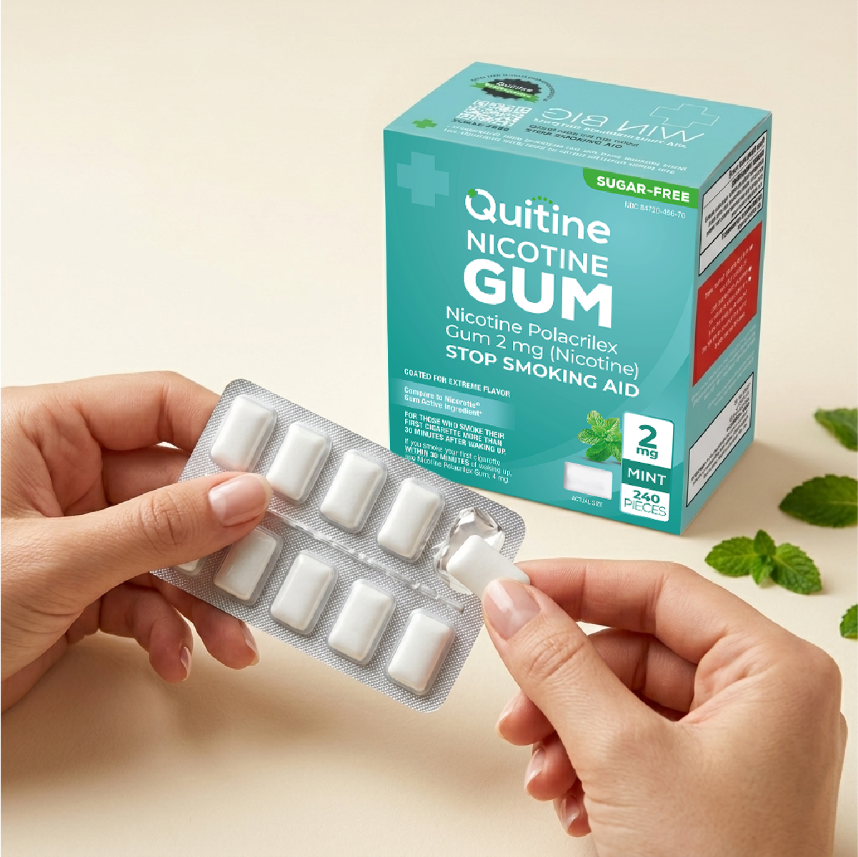 Person chewing Quitine nicotine gum