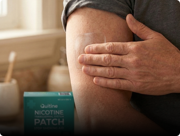 A man applying a nicotine patch