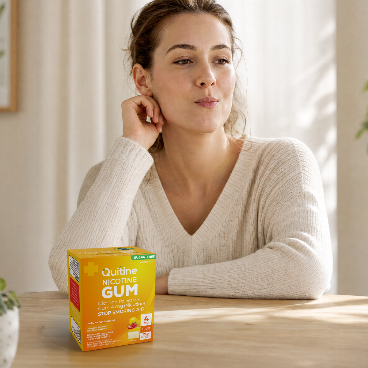 Person chewing Quitine nicotine gum