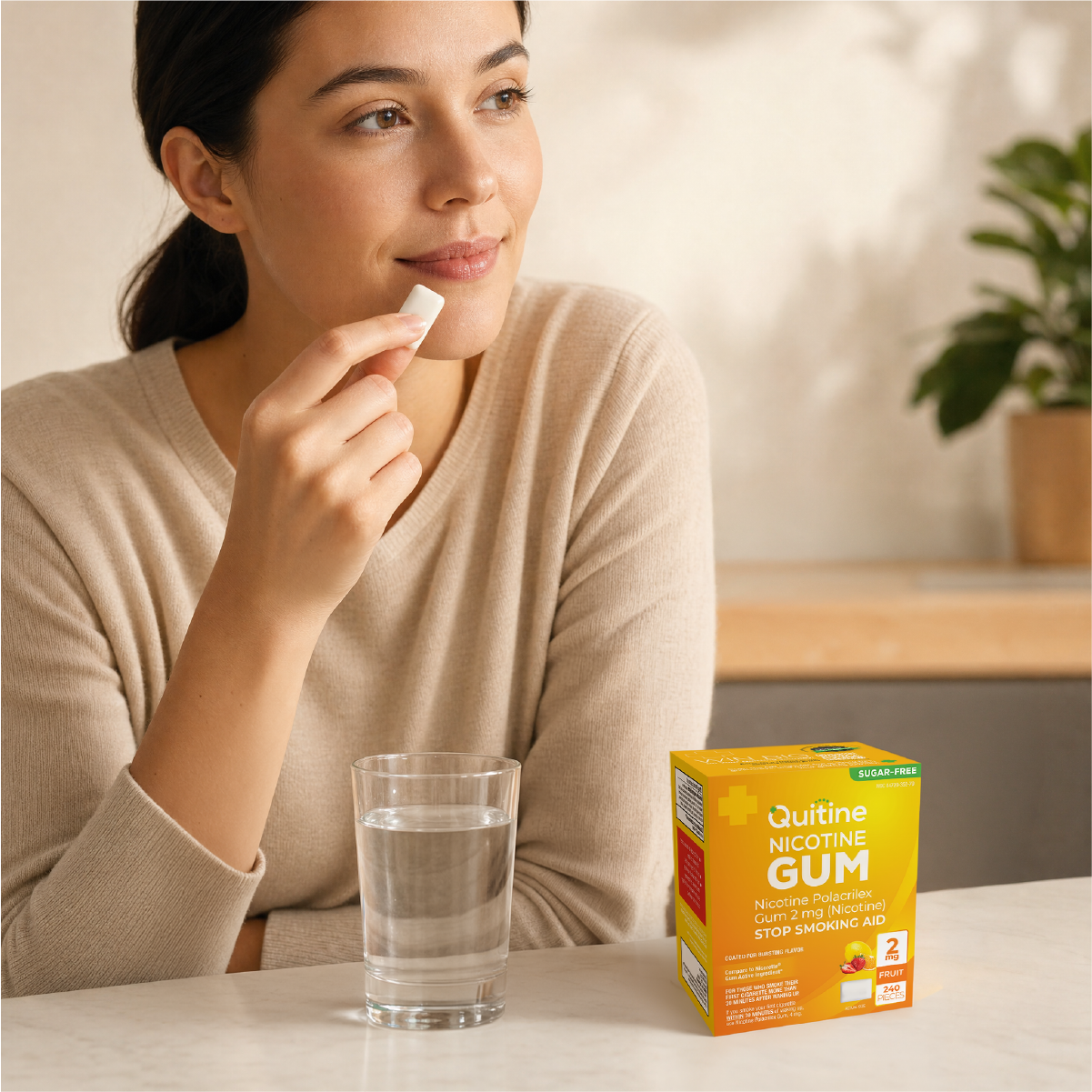 Person chewing Quitine nicotine gum