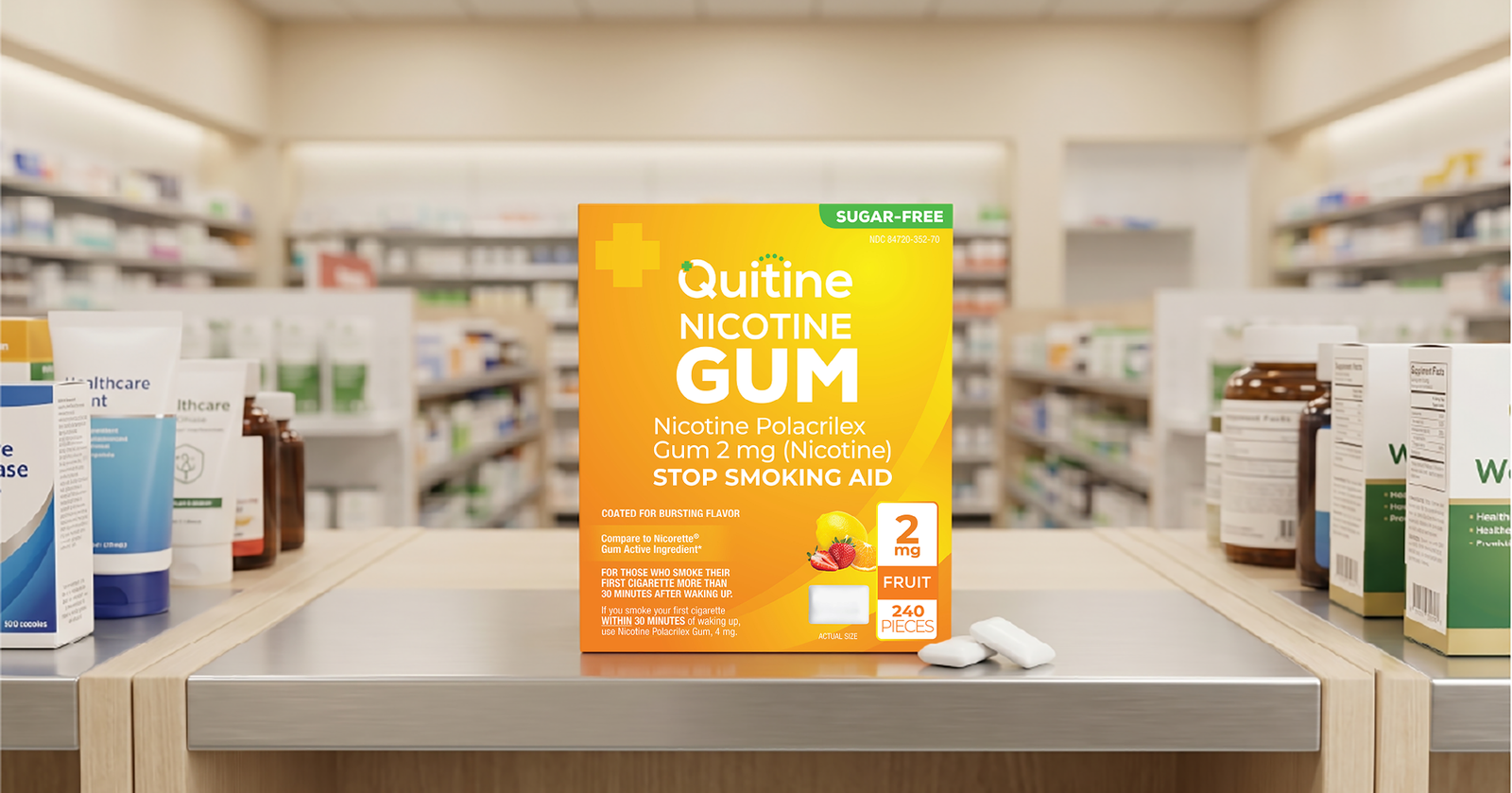 Person chewing Quitine nicotine gum