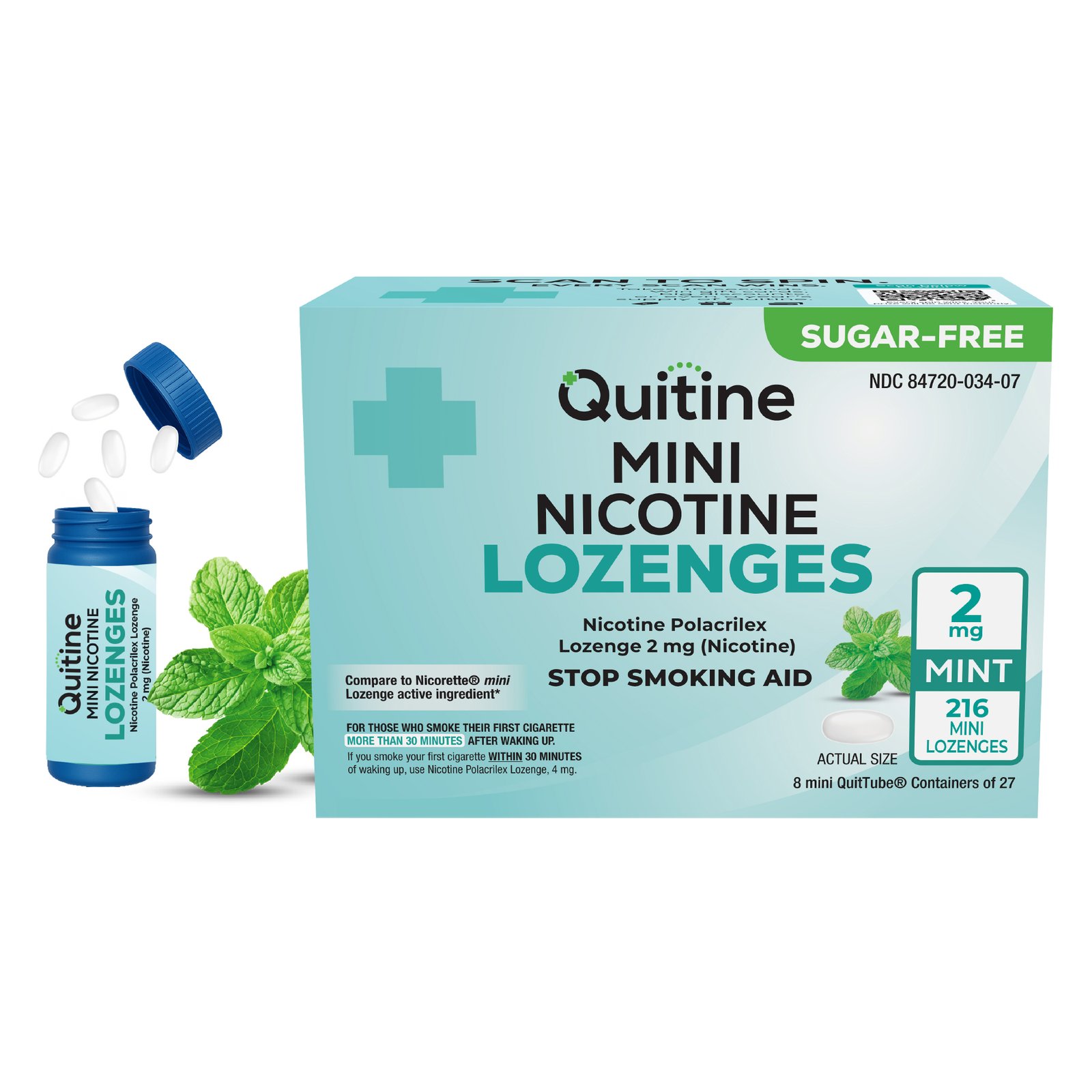 5) Quitine Nicotine Lozenges 2mg Mini Mint, 216 Pieces