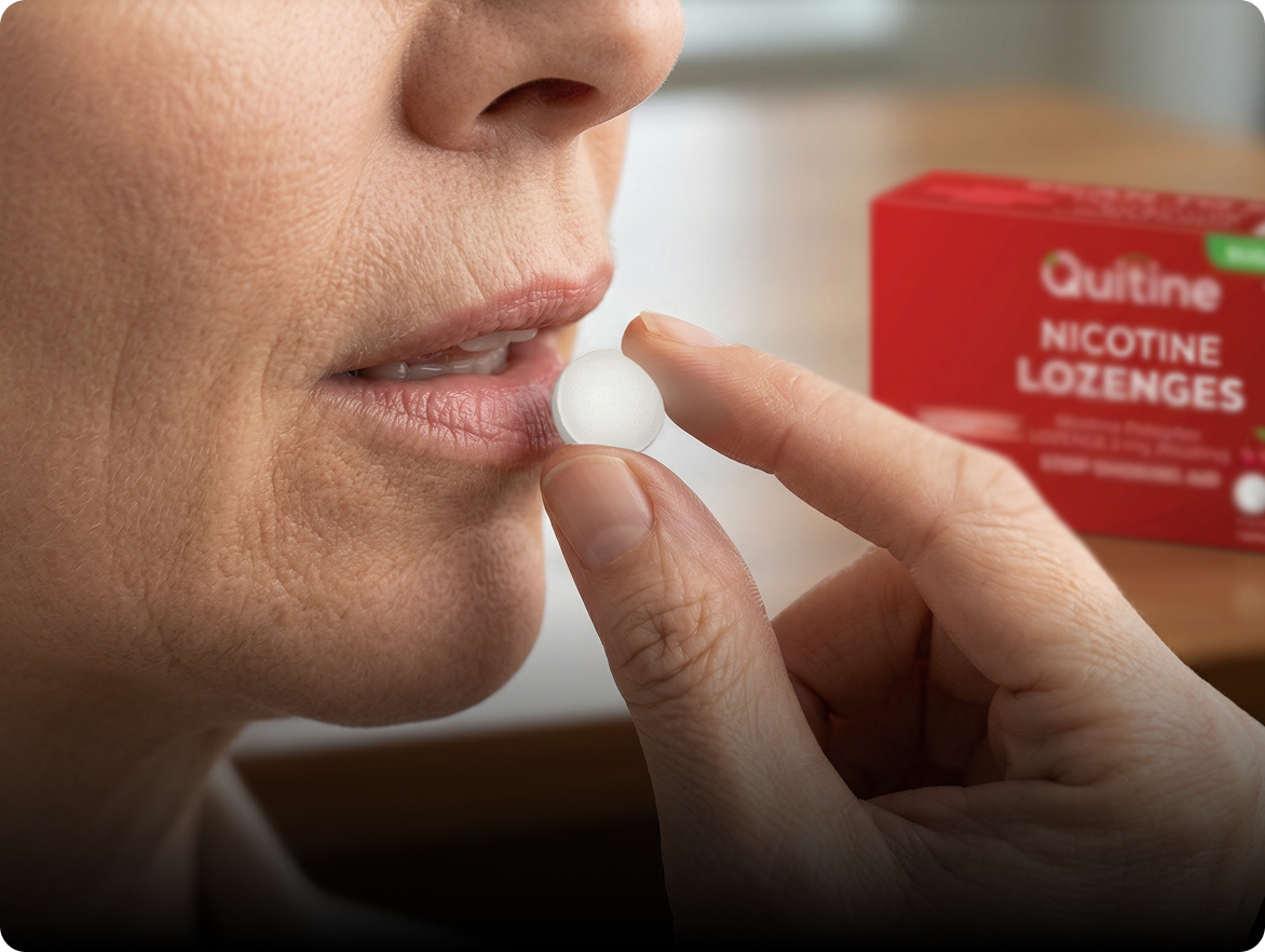 A woman eating a nicotine lozenges