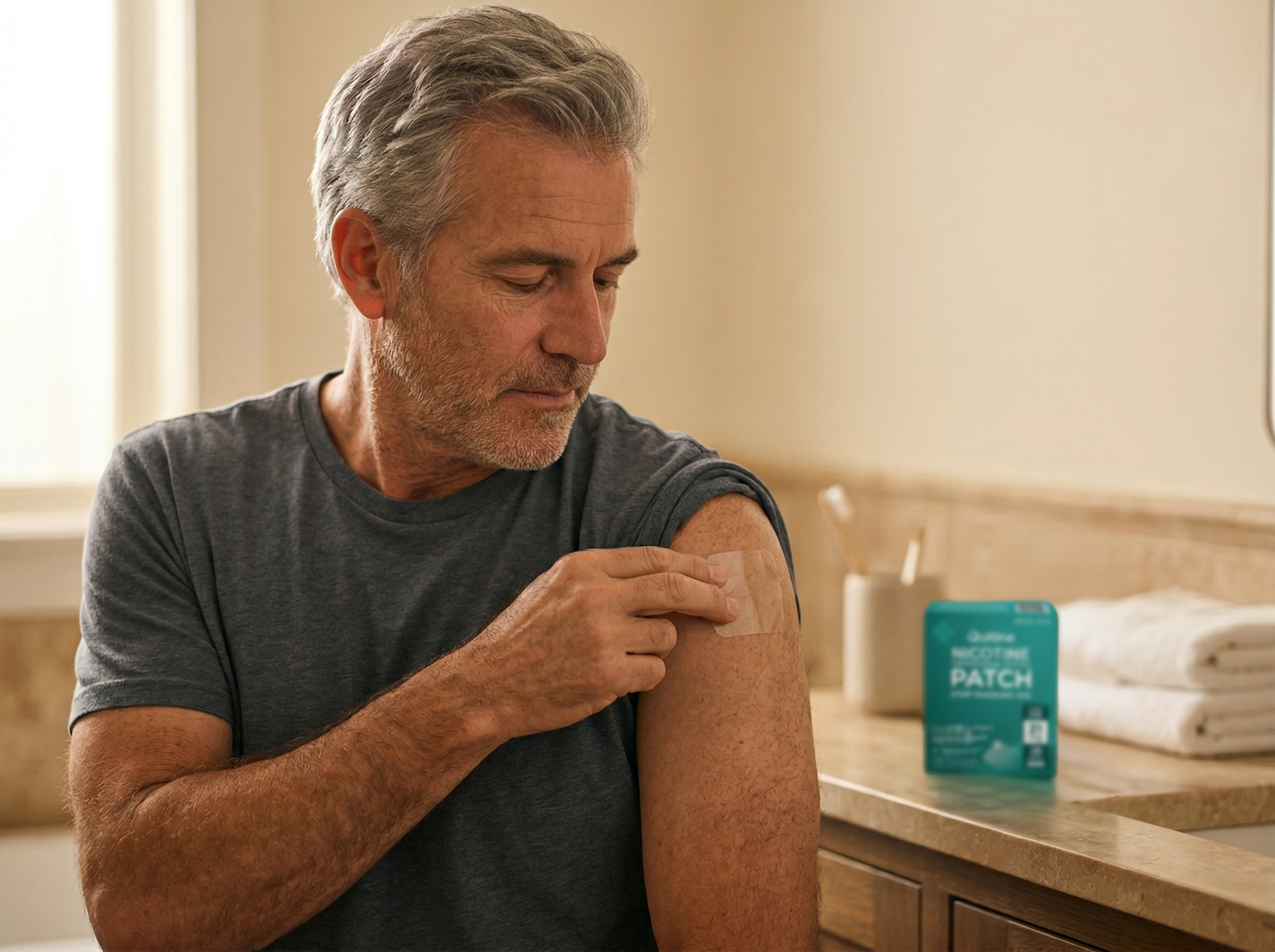 A man applying a patch