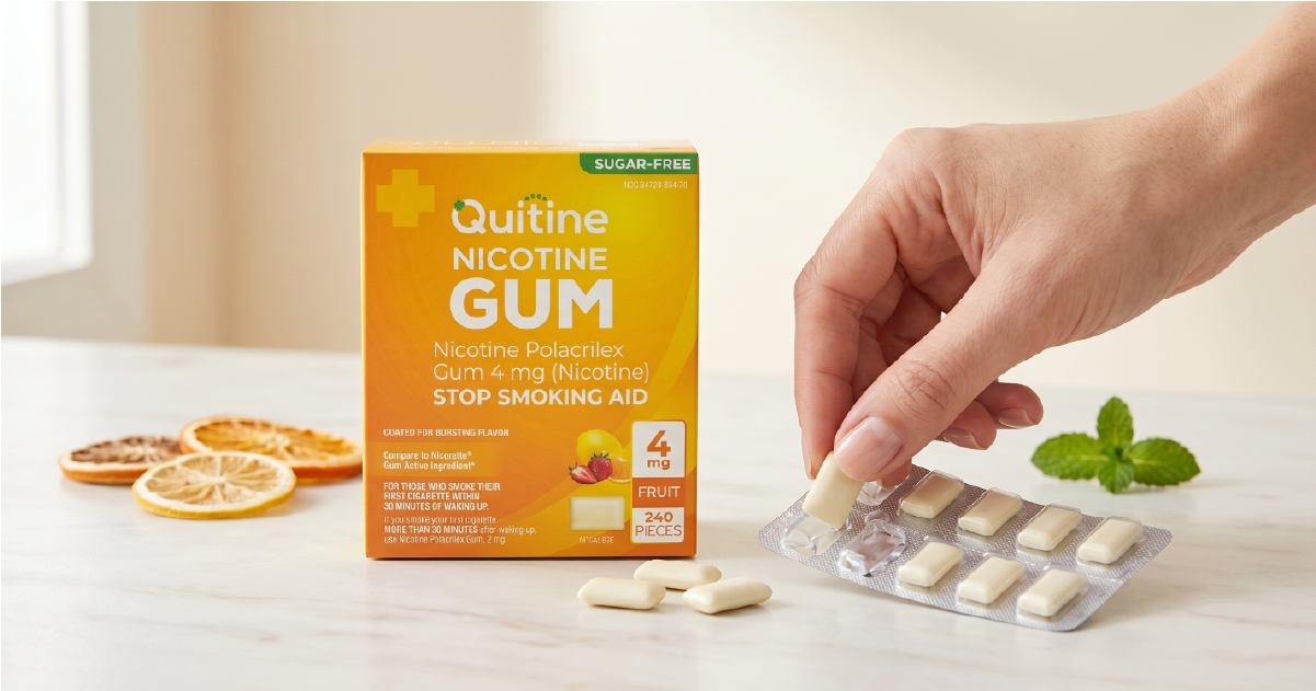 Person chewing Quitine 4mg nicotine gum