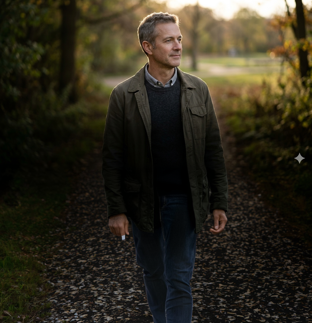 A man walking in the forest