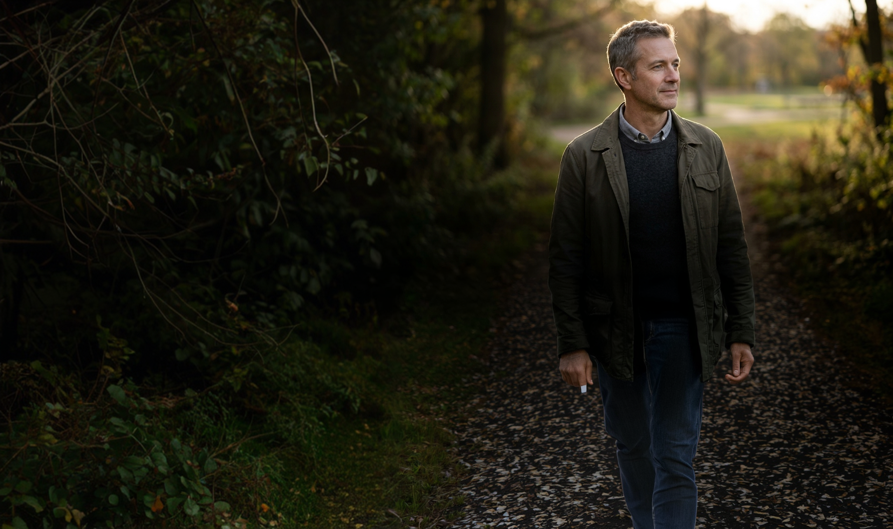 A men walking in the forest
