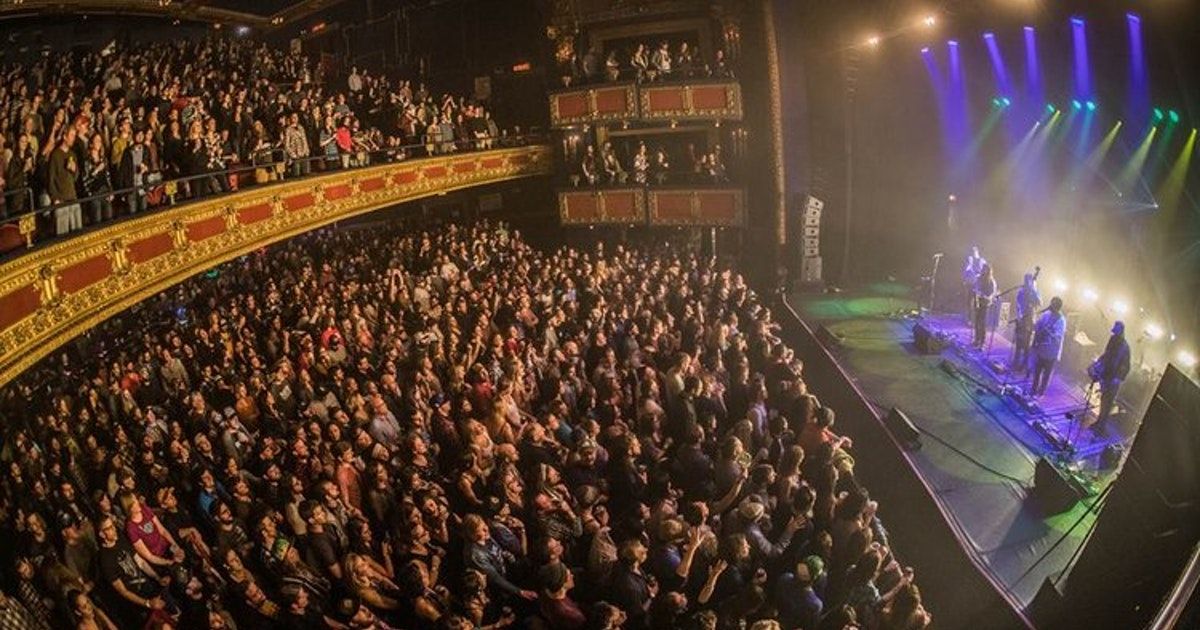 Vic Theatre with band on stages from side view