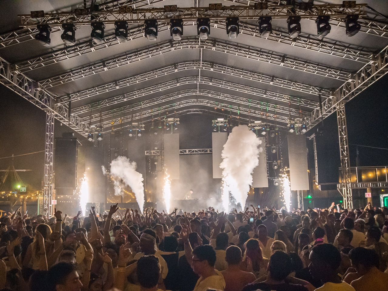 CO2 blasts in front of a packed crowd at the Papas & Beer main stage during spring break.