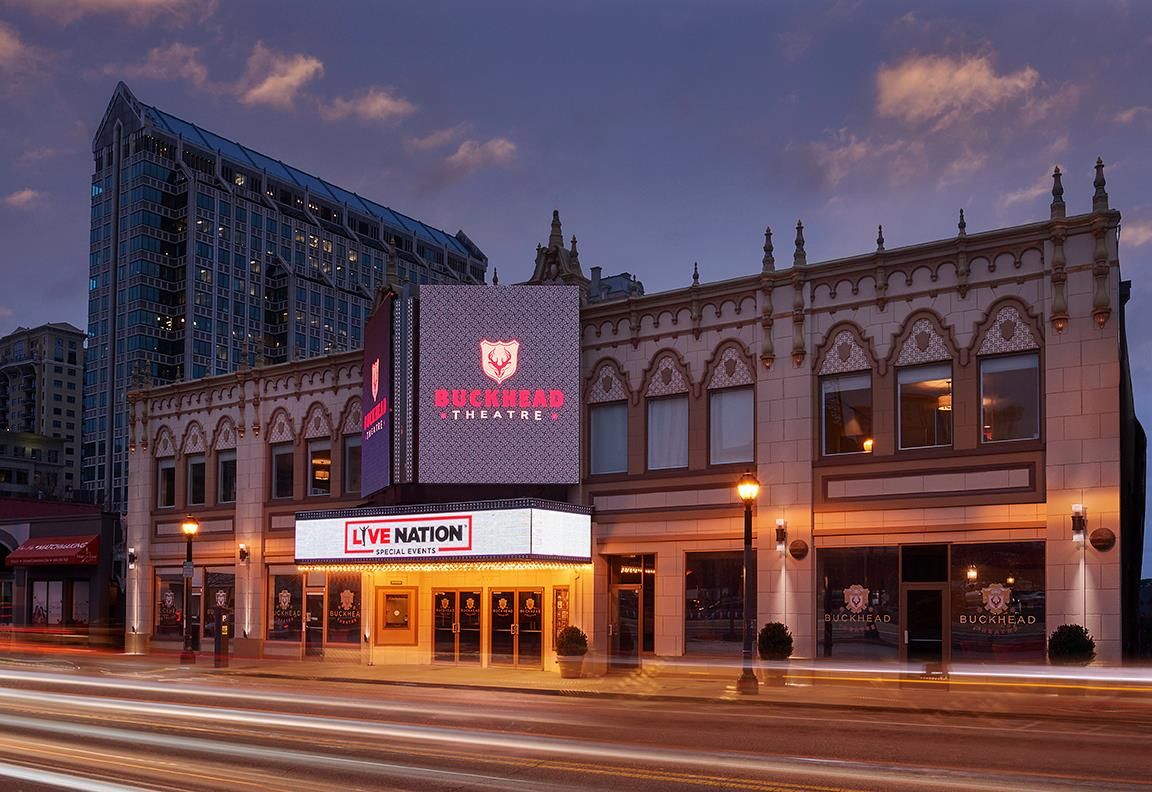 Buckhead Theatre street view with LIVE NATION on the screen above the doors. 