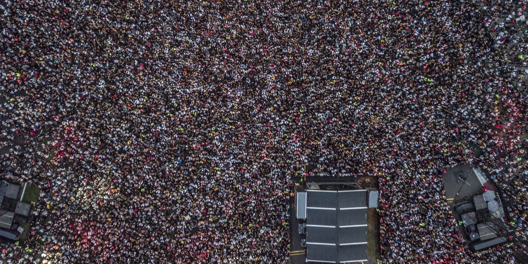 Arial view of a massive crowd at the Coca-Cola Float Fest.