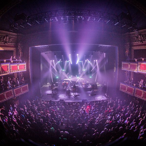 Vic Theatre Chicago view from balcony band on stage