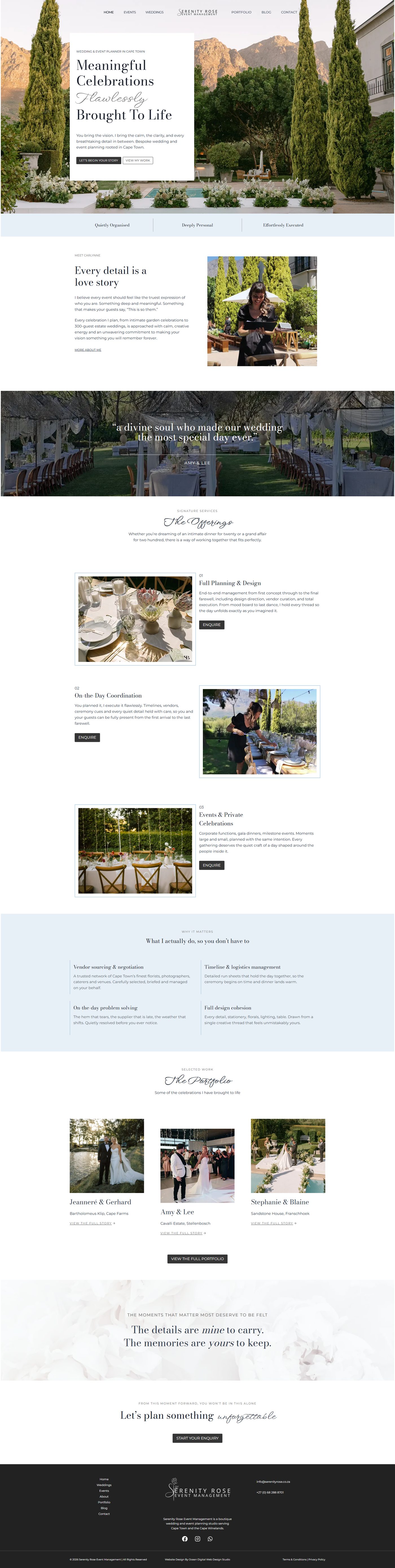 Serenity Rose Event Management website homepage