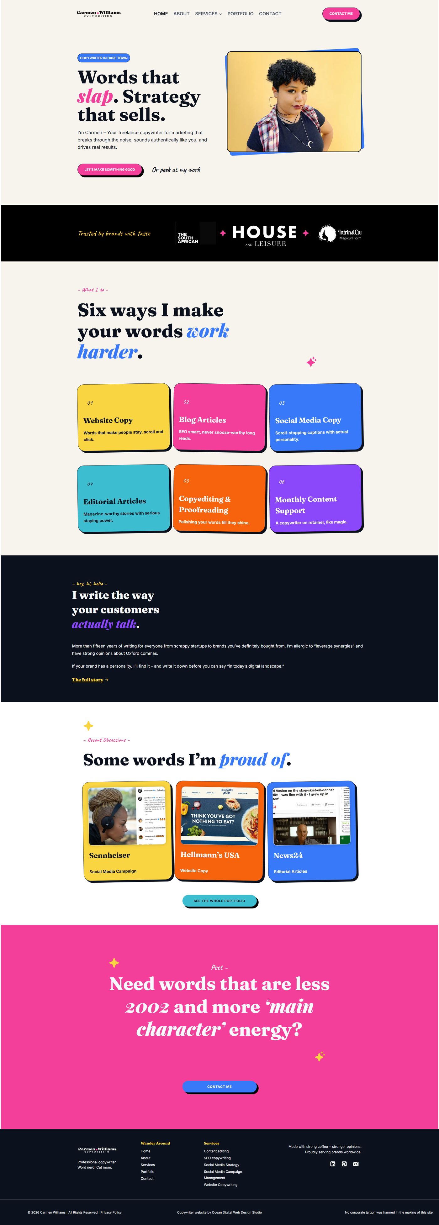 Carmen Williams Copywriting website homepage