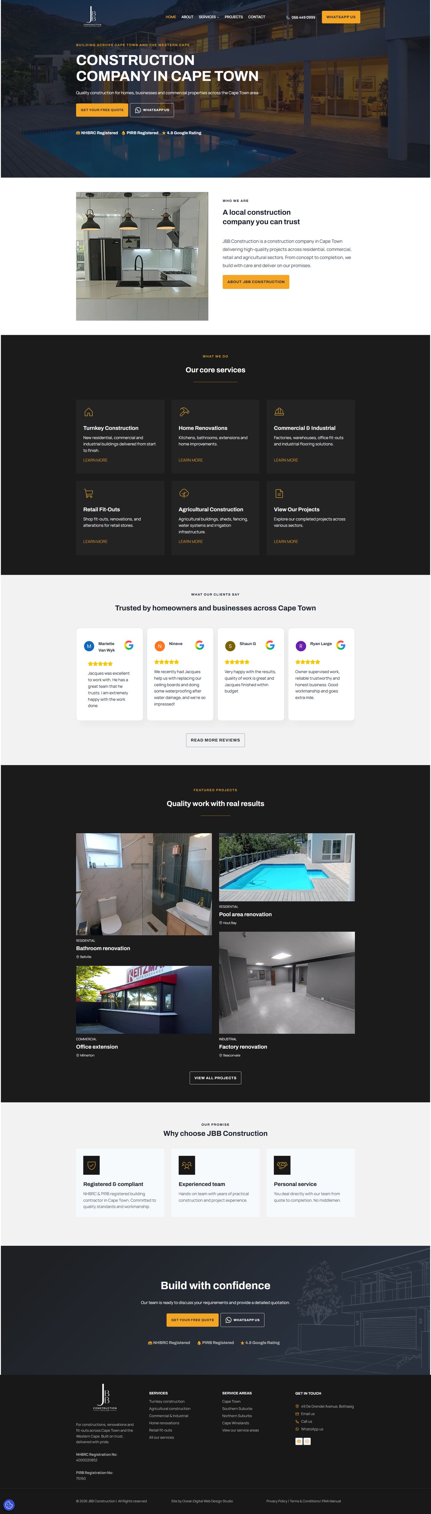 JBB Construction website homepage