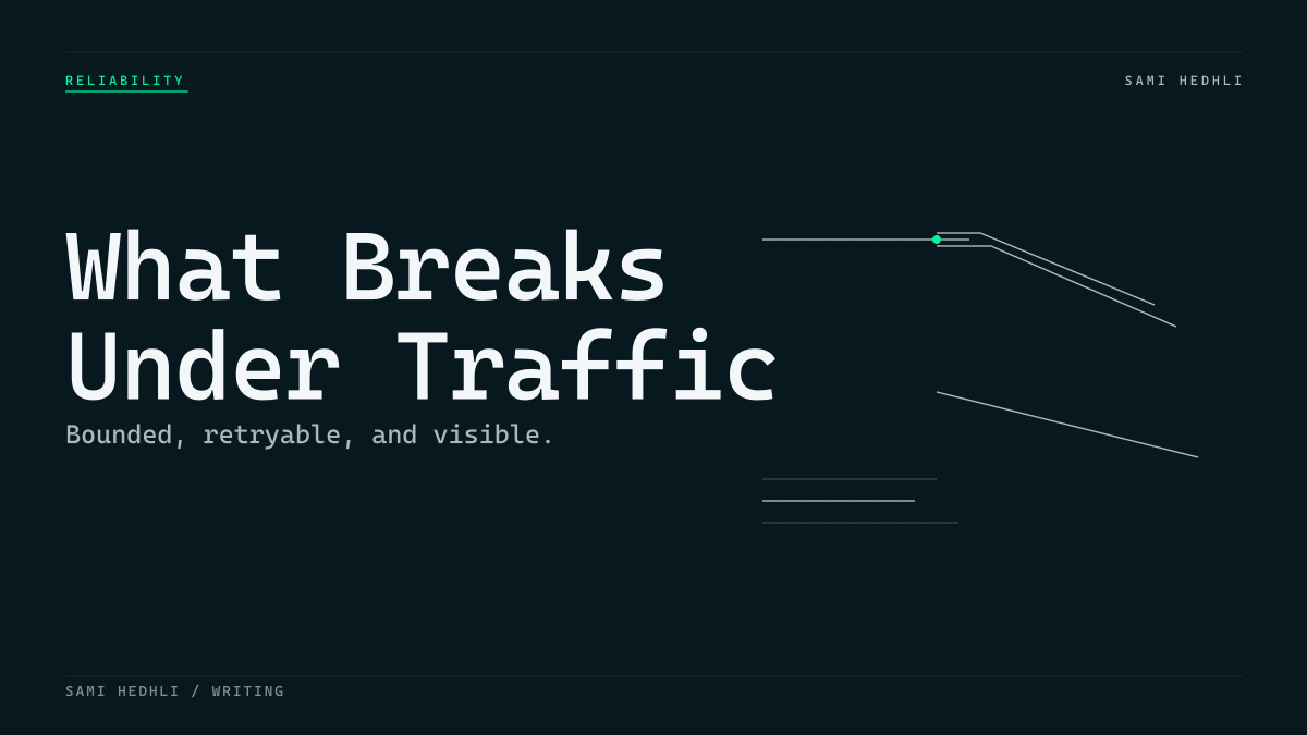 Four fixes for an AI-built MVP under real traffic: rate limiter plus queue, stateful polling, transactions with idempotency, explicit entitlement.