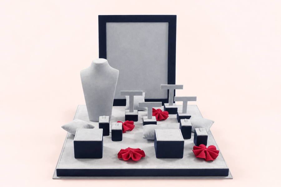 Grey flocked display case