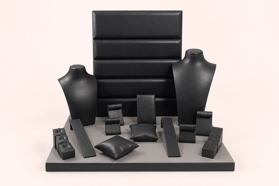 Black leather display case