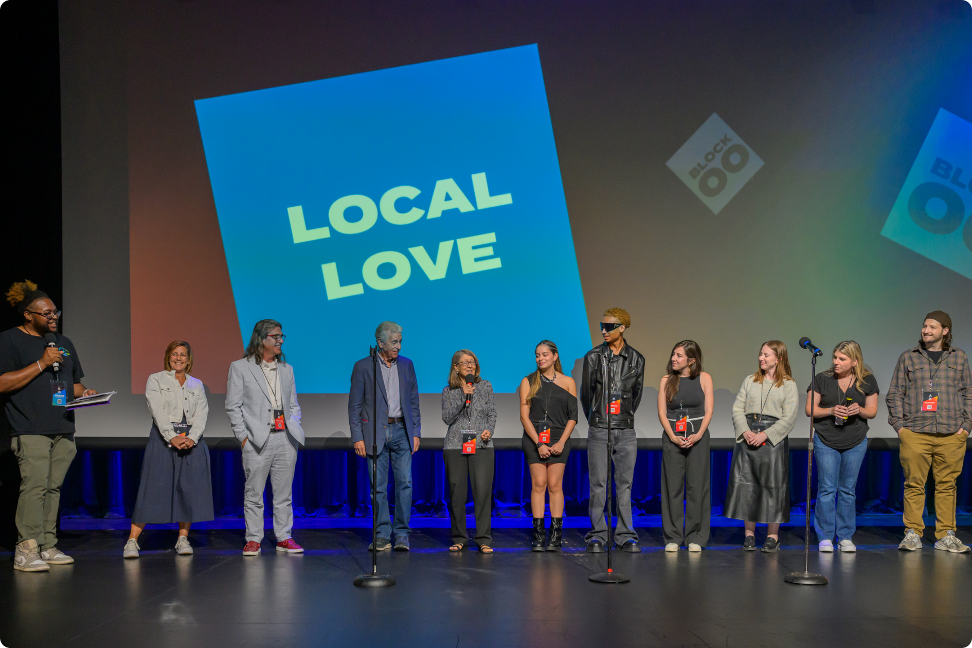 Local filmmakers stand on stage at the Bridgeport Film Fest