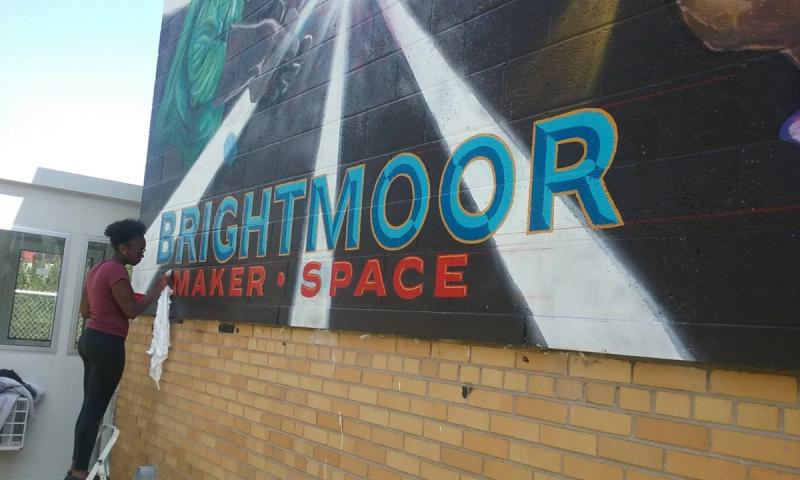 Putting the finishing touches on the Brightmoor Maker Space in Detroit, Michigan.
