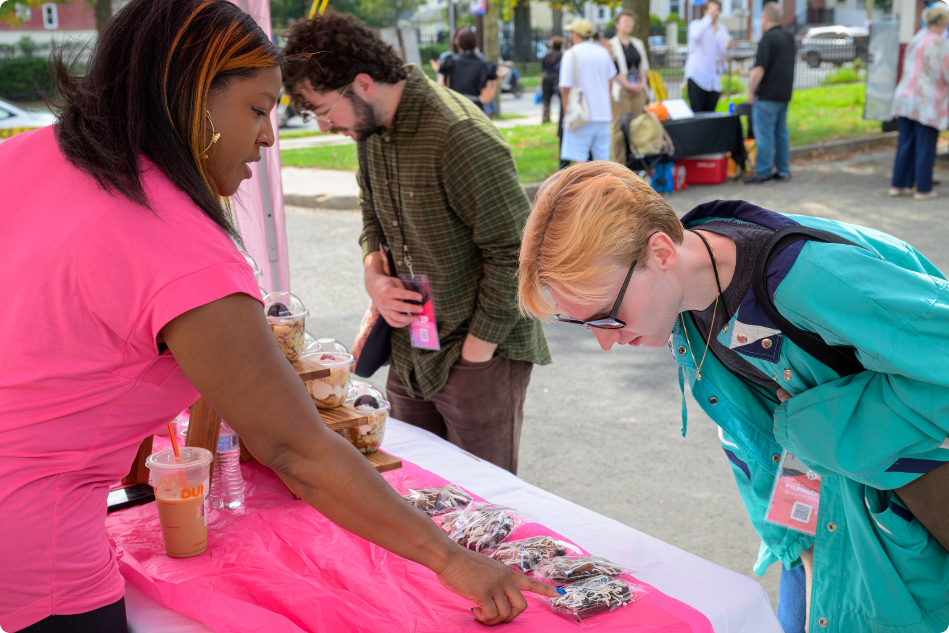 A vendor displays wares at the Bridgeport Film Fest’s outdoor vendor village