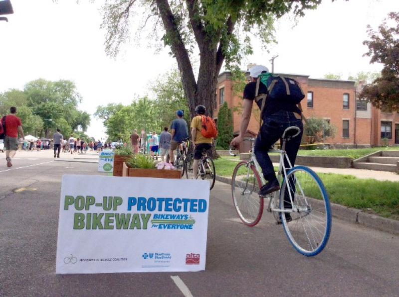Pop-up protected bikeway in action. 