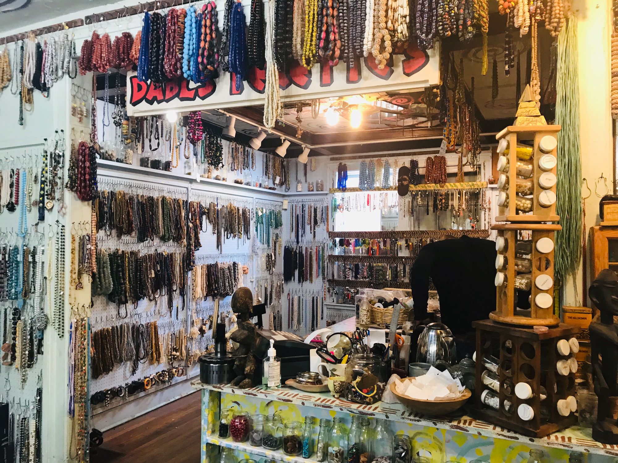 The Dabls' MBAD African Bead Museum with hundreds of beads on the walls.