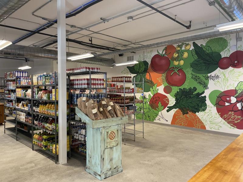 ELFCO included art in the space with a large mural of fruits and vegetables.