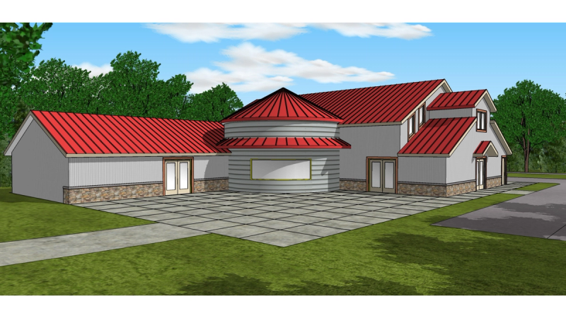 A rendering of the new Lakeville Community Center and Wetland Barn.