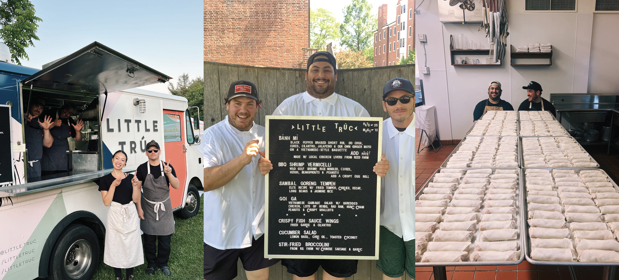 Little Truc photo compilation (food truck, team with lunch board, and burritos)