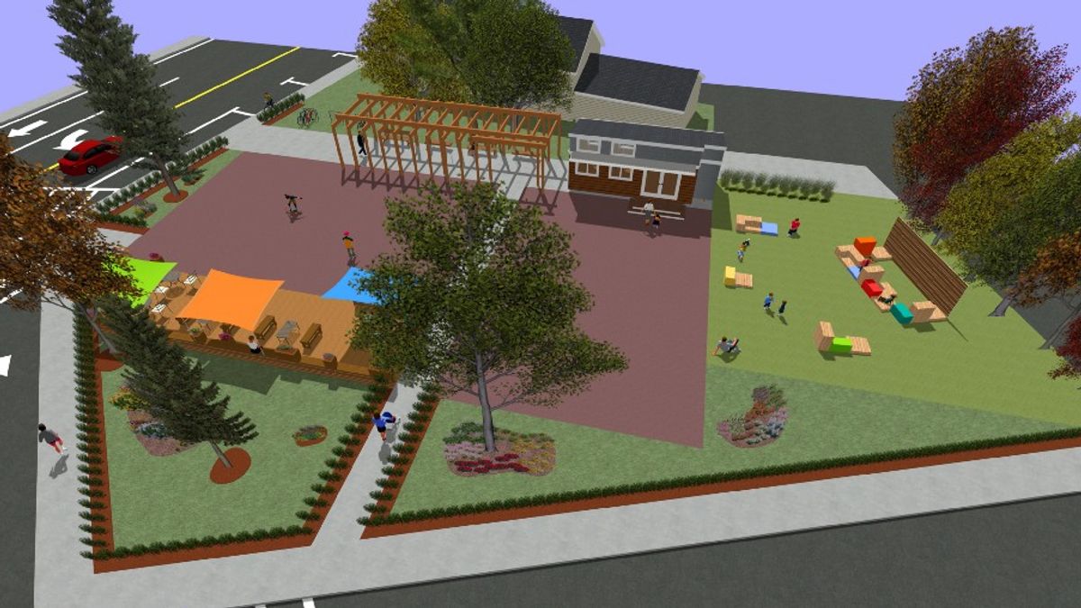 A downtown rendering of The Corner Spot in downtown Ashland, MA.