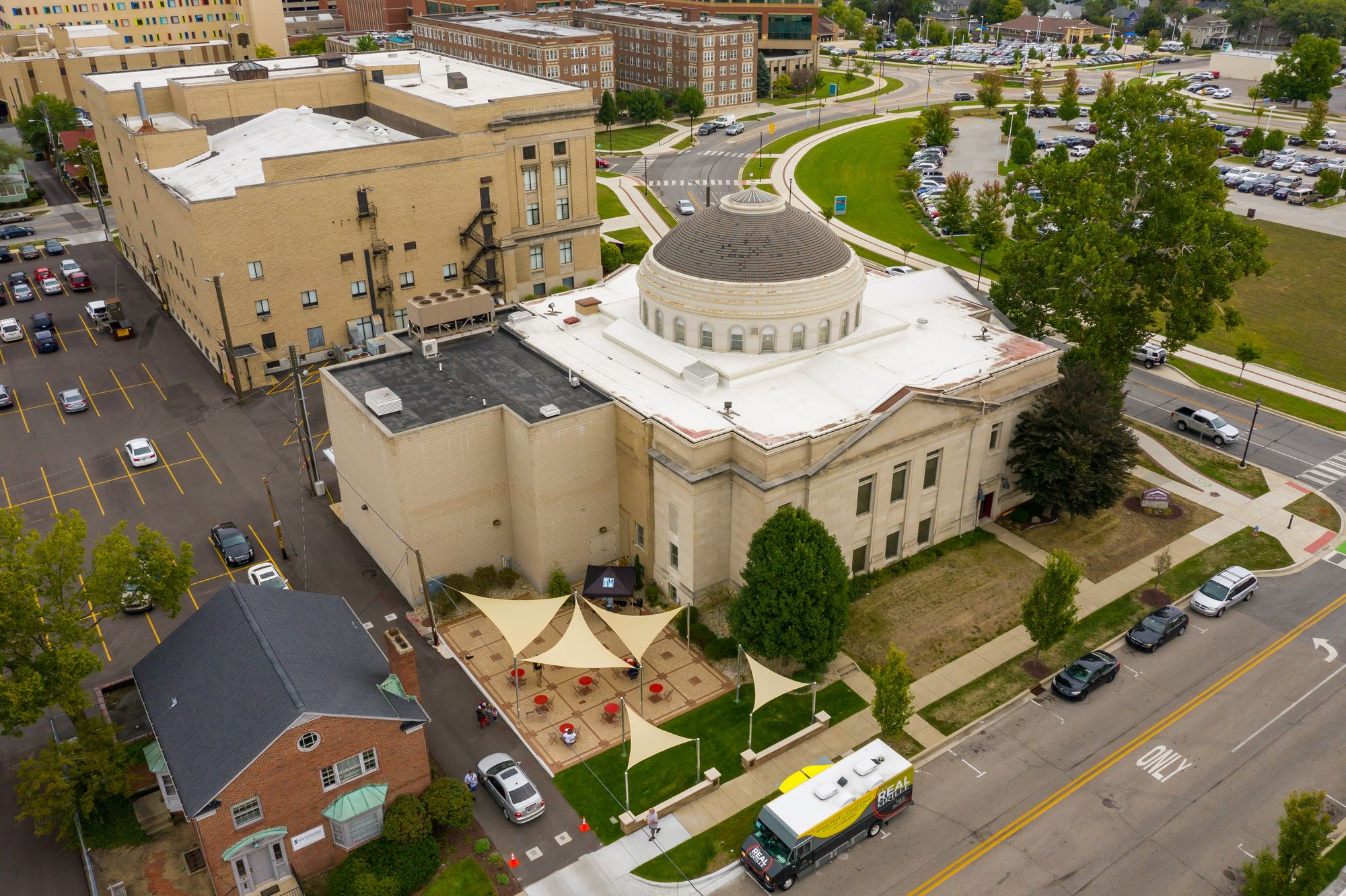 An above view of the Civic Theatre and reimagined plaza.
