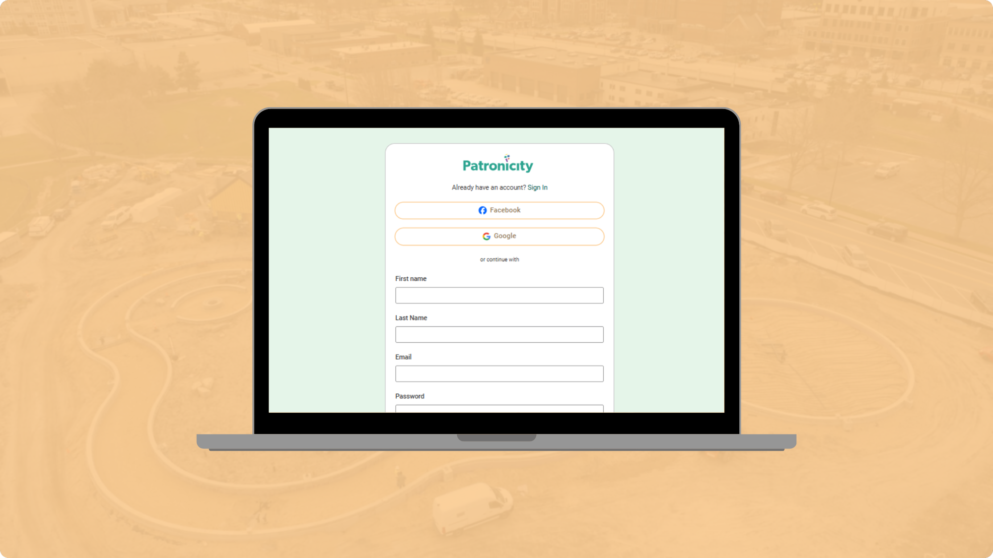 Patronicity’s Sign Up page.