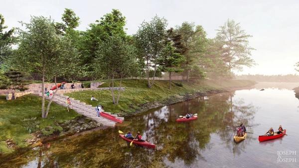 A rendering showing kayakers enjoying a new paddling trail. 