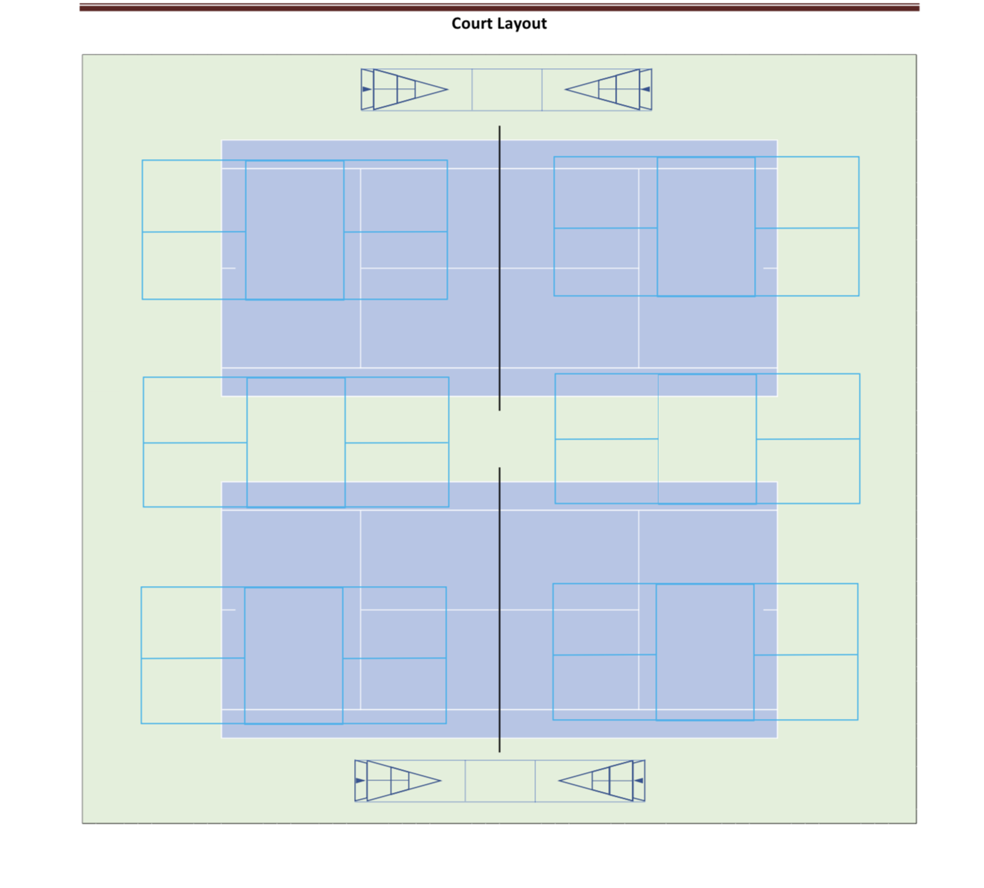 The design for the multi-use court in Madison, Indiana, including tennis, Pickleball, bocce ball and shuffle board.