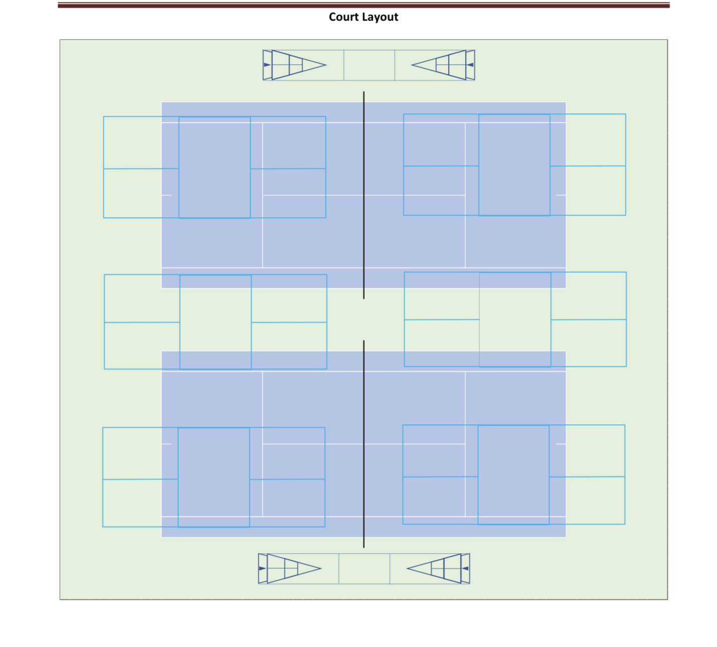 The design for the multi-use court in Madison, Indiana, including tennis, Pickleball, bocce ball and shuffle board.