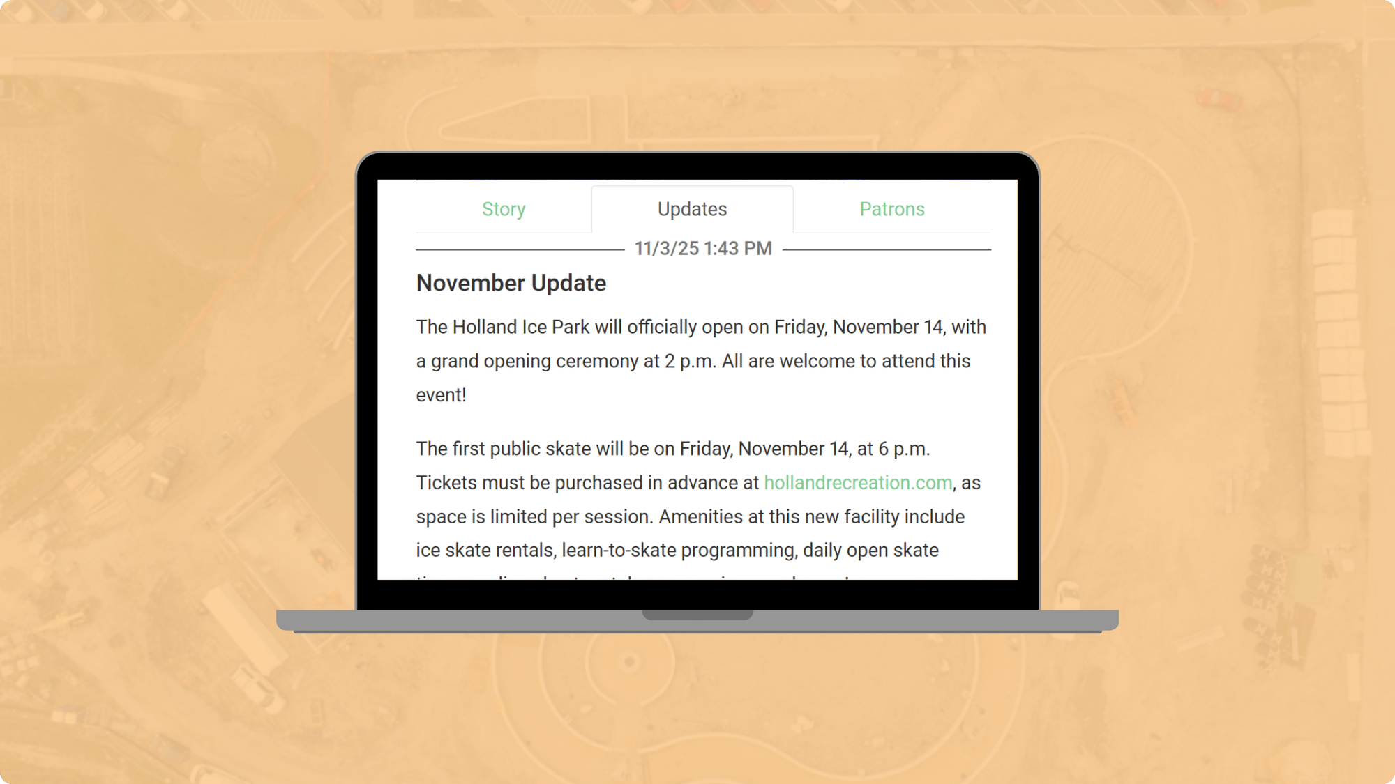Patronicity's Update section on a campaign project page.
