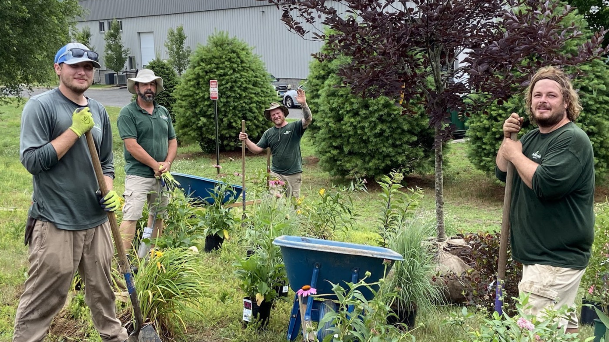 Volunteers working on the pollinator garden. 