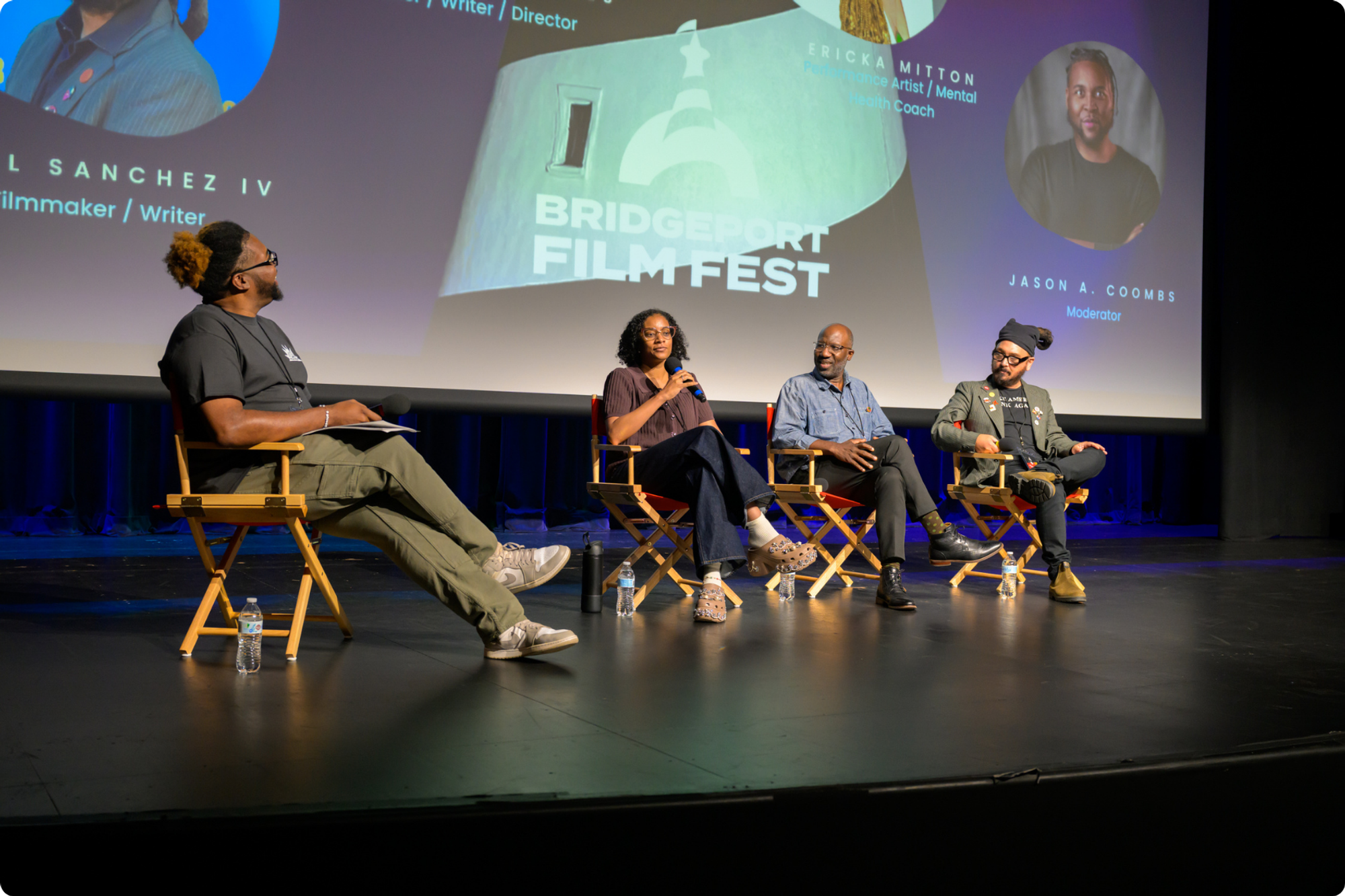 Jason Coombs hosts a panel discussion at a Bridgeport Film Fest screening