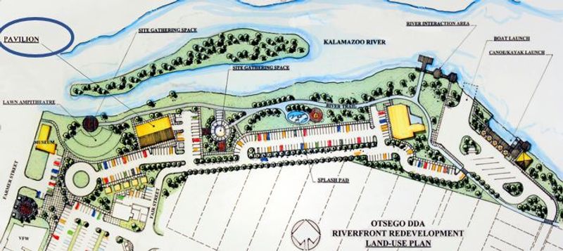 The blueprint for Ostego's riverfront development, including the TOP Pavilion.