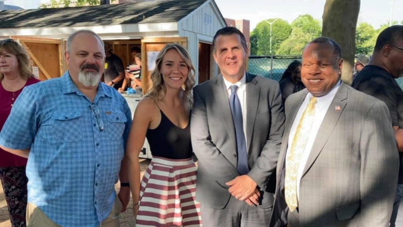 Emily Hall with the Director of Planning, the Mayor of Brockton, and Executive Director of the Brockton Redevelopment Authority.