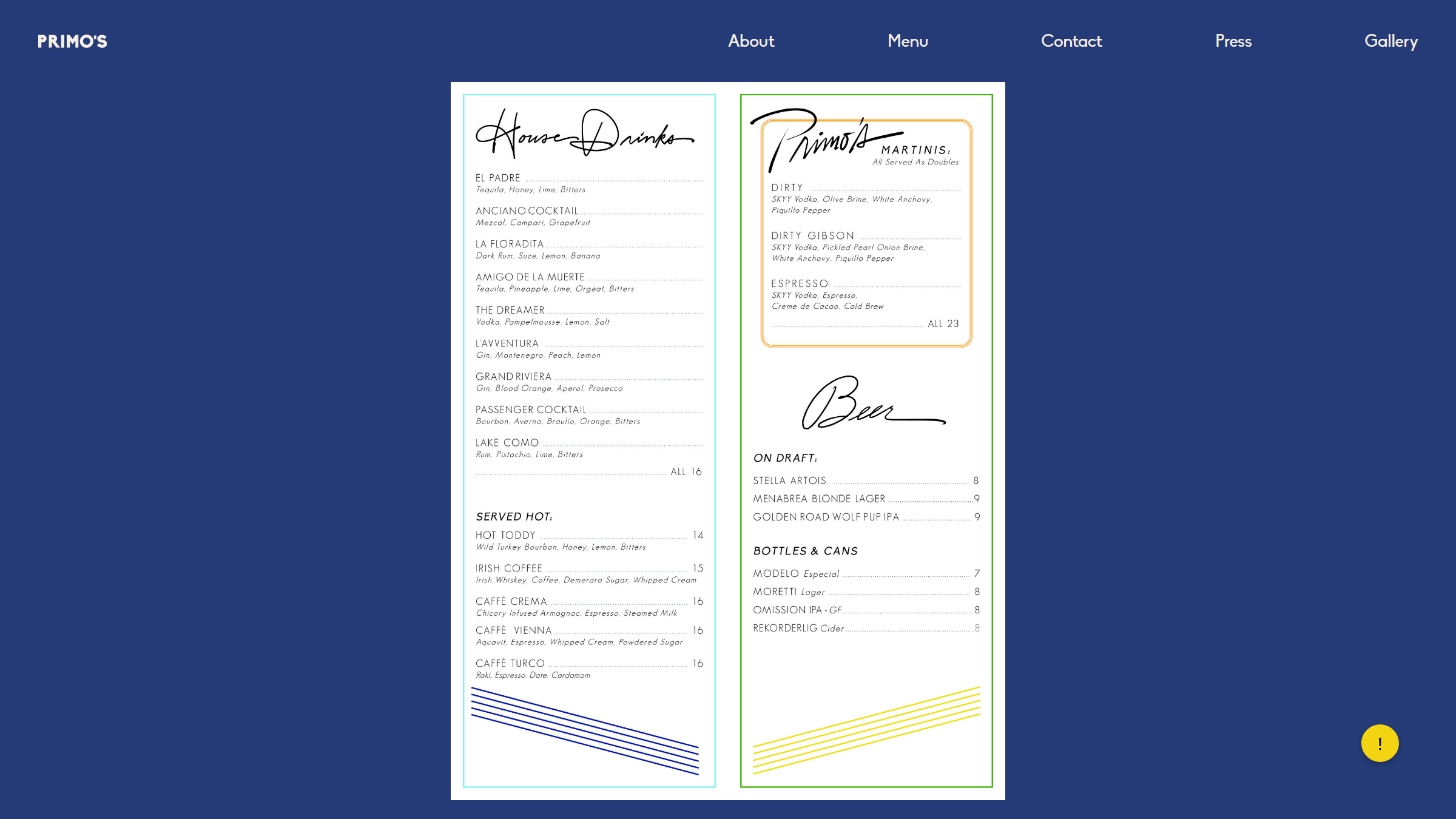 Primo's Website Menu