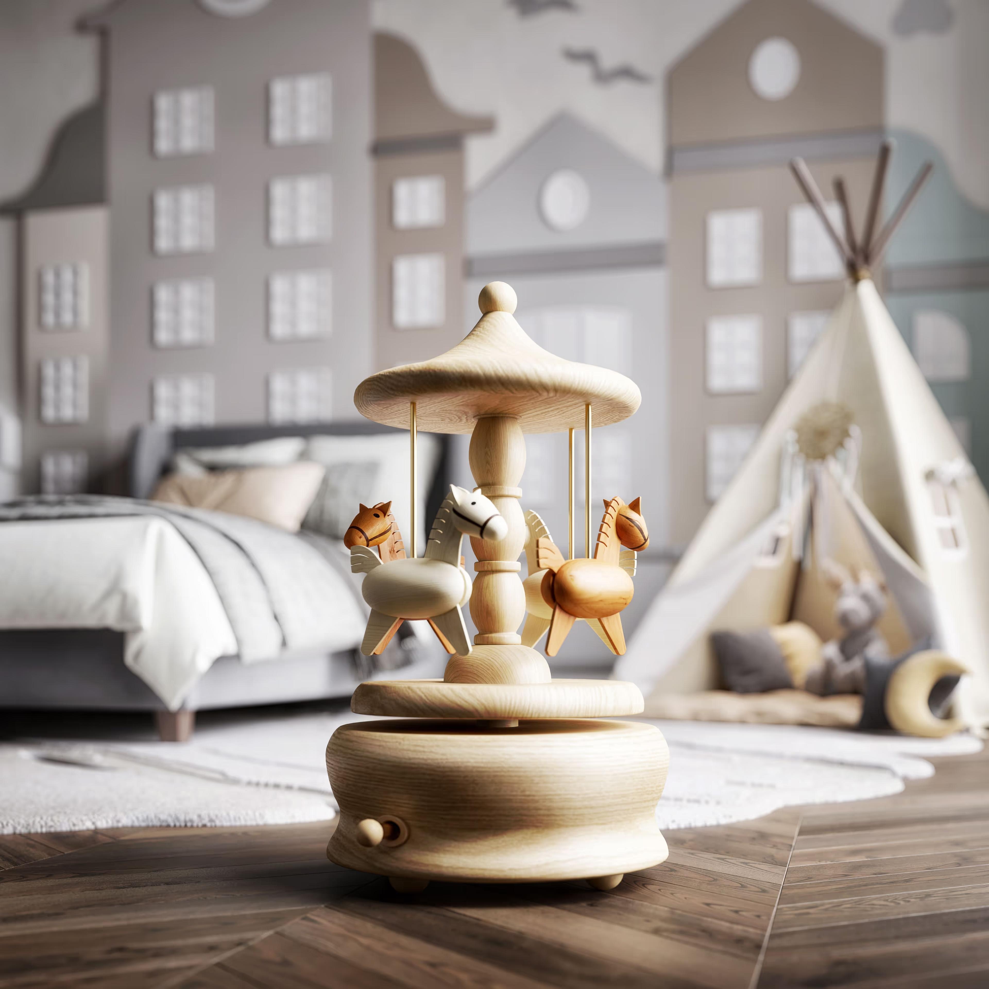 Children’s room detail with wooden carousel