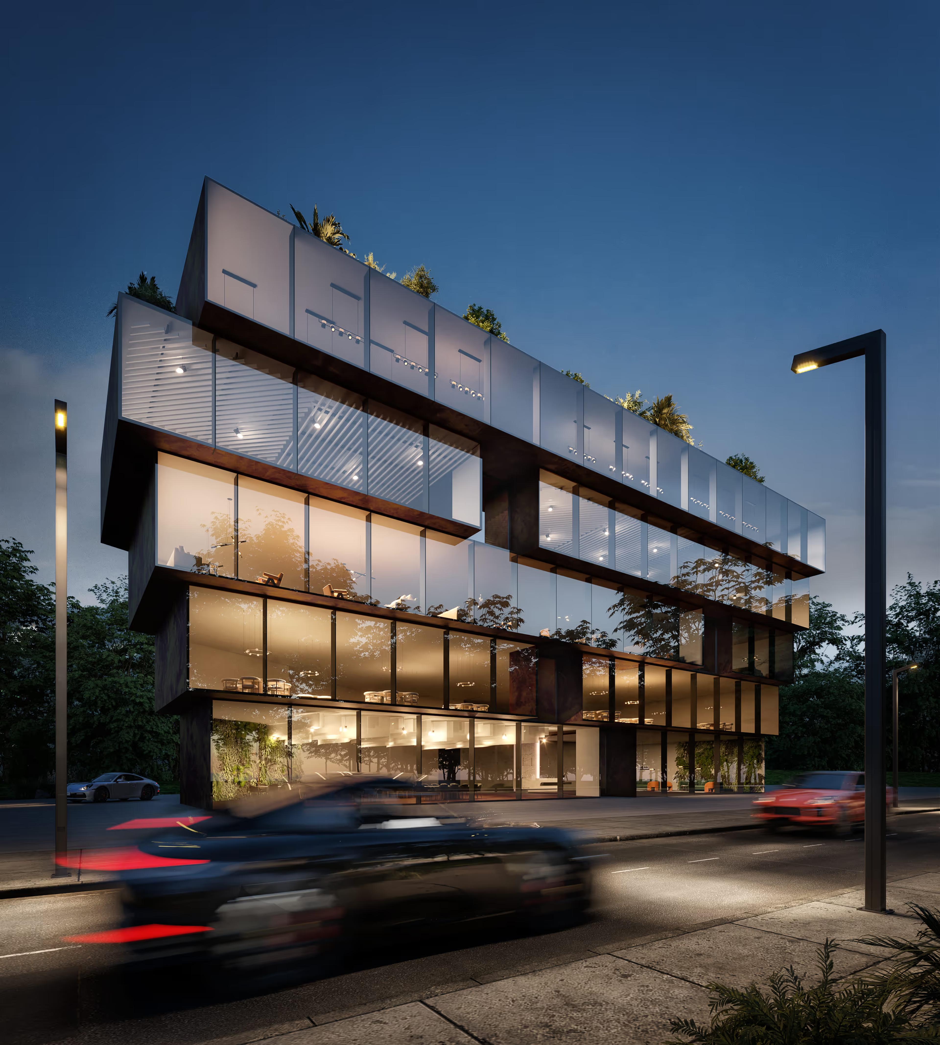 Retail and office building render, EUROLUX Building